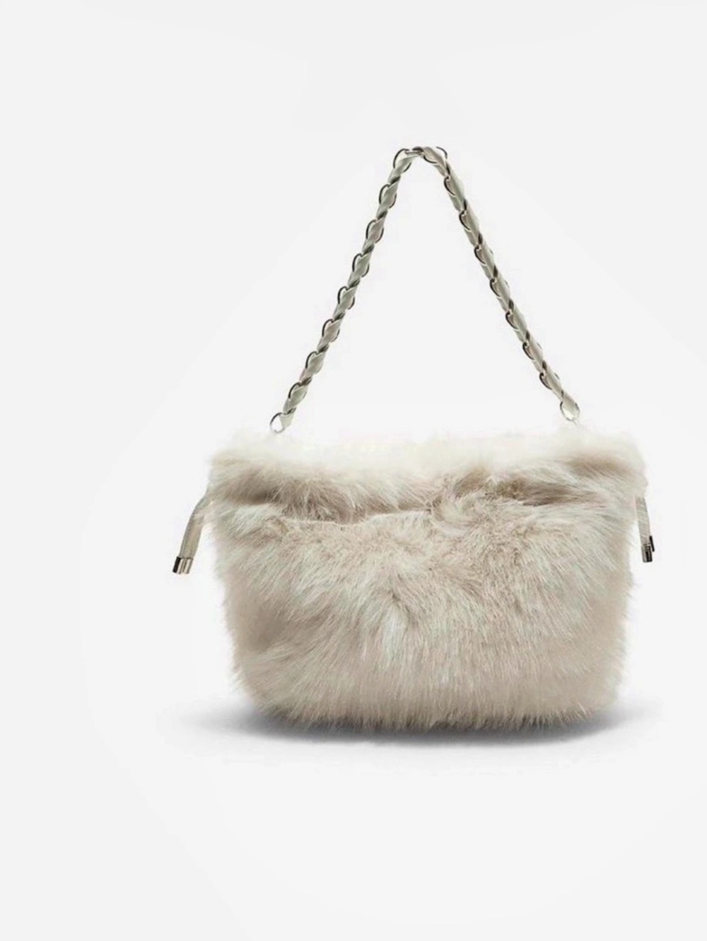 Stradivarius Faux Fur Shoulder Bag in Cream NWT